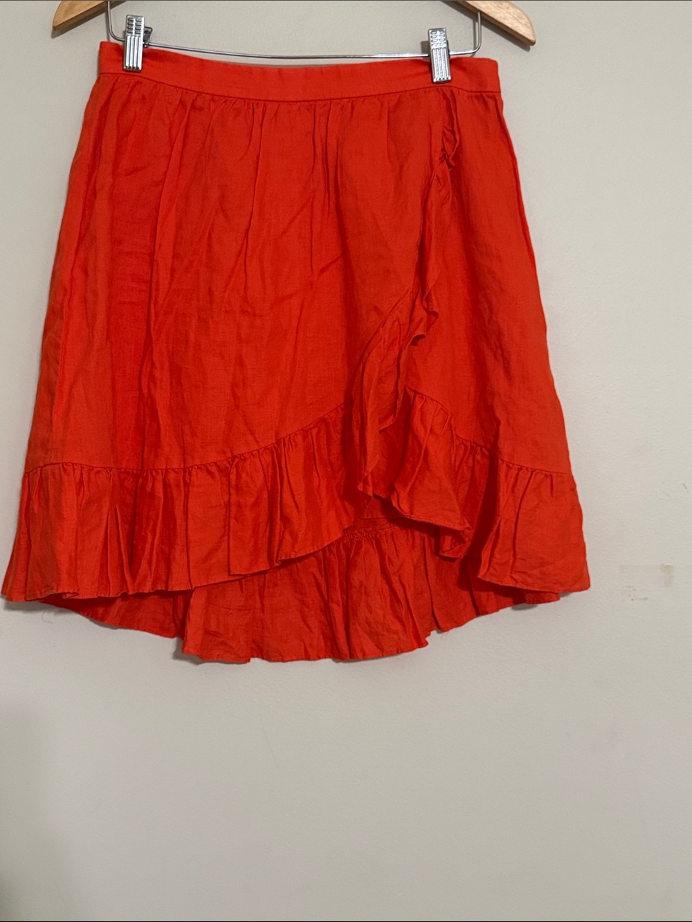 J crew skirt Women's orange Ruffle Wrap 8 linen casual vacation office boho Y2K